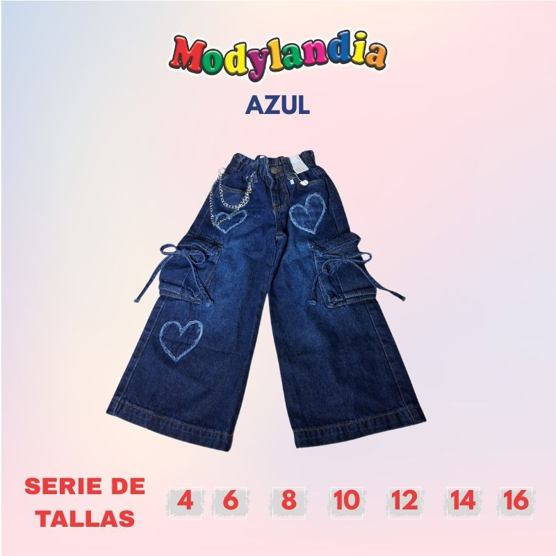 PANT JEANS NIÑA CARGO CORAZON SONRISITAS