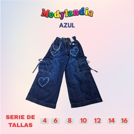 PANT JEANS NIÑA CARGO CORAZON SONRISITAS