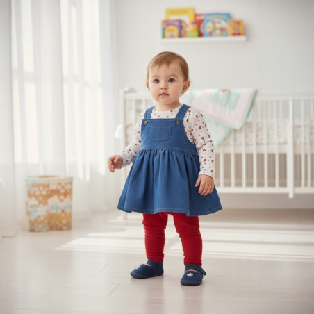 CONJUNTO CAJA VESTIDO JEANS  CUBITOS