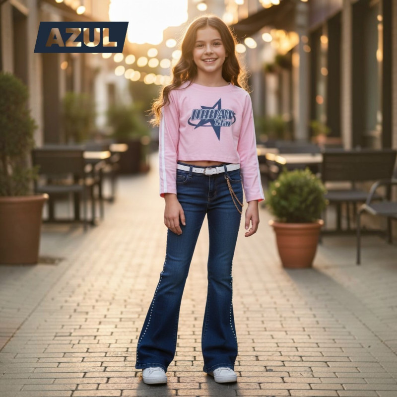 PANT JEANS NIÑA PALAZO PIEDRAS JENCER