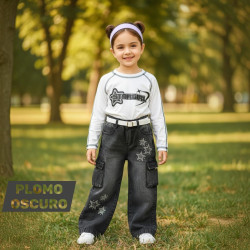 PANT JEANS PALAZO CARGO STAR LAVADITAS