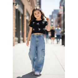 POLO NIÑA MC CR LAZO PETITS KIDS NEGRO
