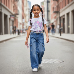 PANTALON JENS NIÑA CARGO FLOR HUELLITAS